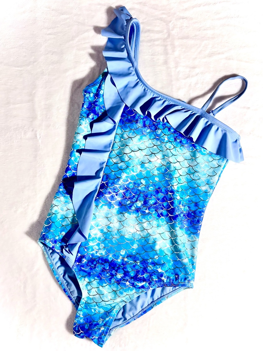 Justice Mermaid One‑Shoulder Swimsuit • Girls 10 • EUC